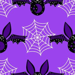 Halloween animals cartoon seamless bats monsters pattern for wrapping and kids clothes print and party accessories