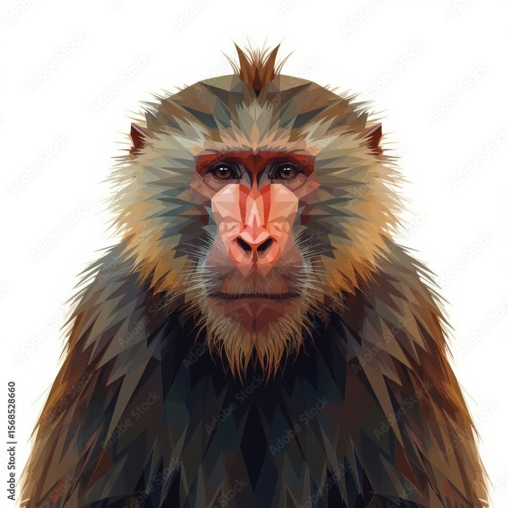 Poster geometric monkey portrait featuring a detailed rendering with polygon shapes on a white backdrop.