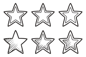Six hand drawn stars in a grid outline sketch