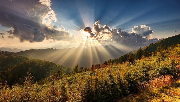 radiant sunbeams piercing clouds for uplifting nature and wellness imagery ideal for evoking warmth positivity and vibrant energy in visual storytelling