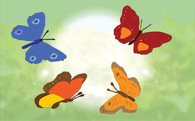 Butterfly set colorful art vector illustration isolated on nature background