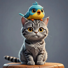 cat with bird
