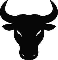 Silhouette bull head with horns simple black shape Vector illustration