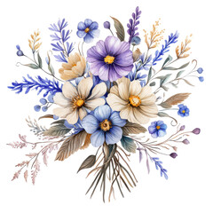 . Watercolor flowers bouquets isolated on white backgroun subject