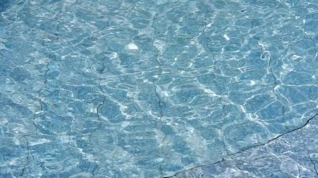 Water surface texture, Slow motion looping clean swimming pool ripples and wave, Refraction of sunlight top view texture , , 3d simulation animation. Ripples on the water of the pool. 
