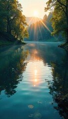 Sunlit Tranquil Lake Mesmerizing Reflections and Gentle Ripples of Natural Beauty