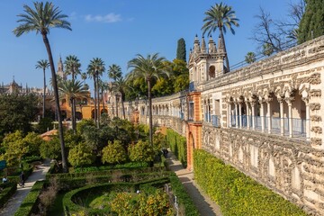 Royal Alcazar of Seville Spain Interior Detail, Historic Royal Palace Gardens, Gothic and...