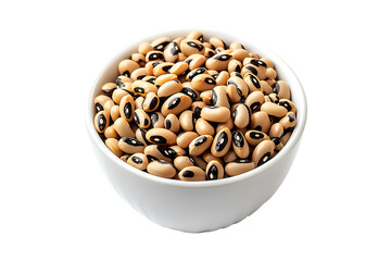 Raw black eyed pea beans in a white bowl isolated on a transparent background