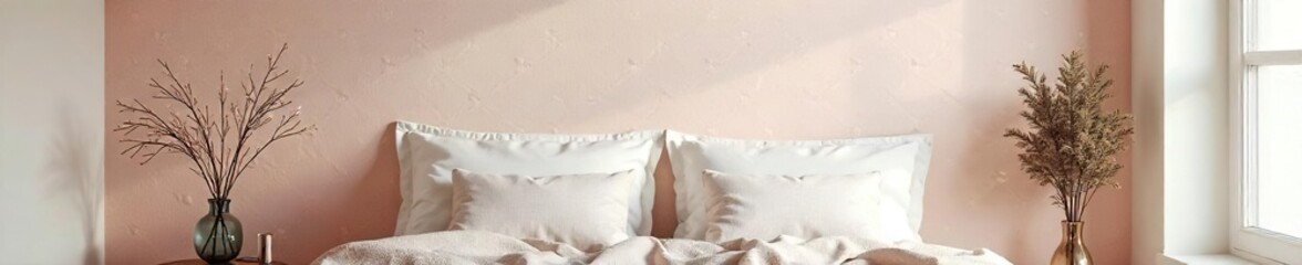 Calming Neutral Bedroom Wall with Soft Textured Wallpaper, Perfect for Interior Design and Home Decor Blogs