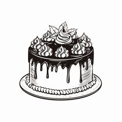 Decadent Chocolate Fudge Cake Image Vector Isolated on white background.