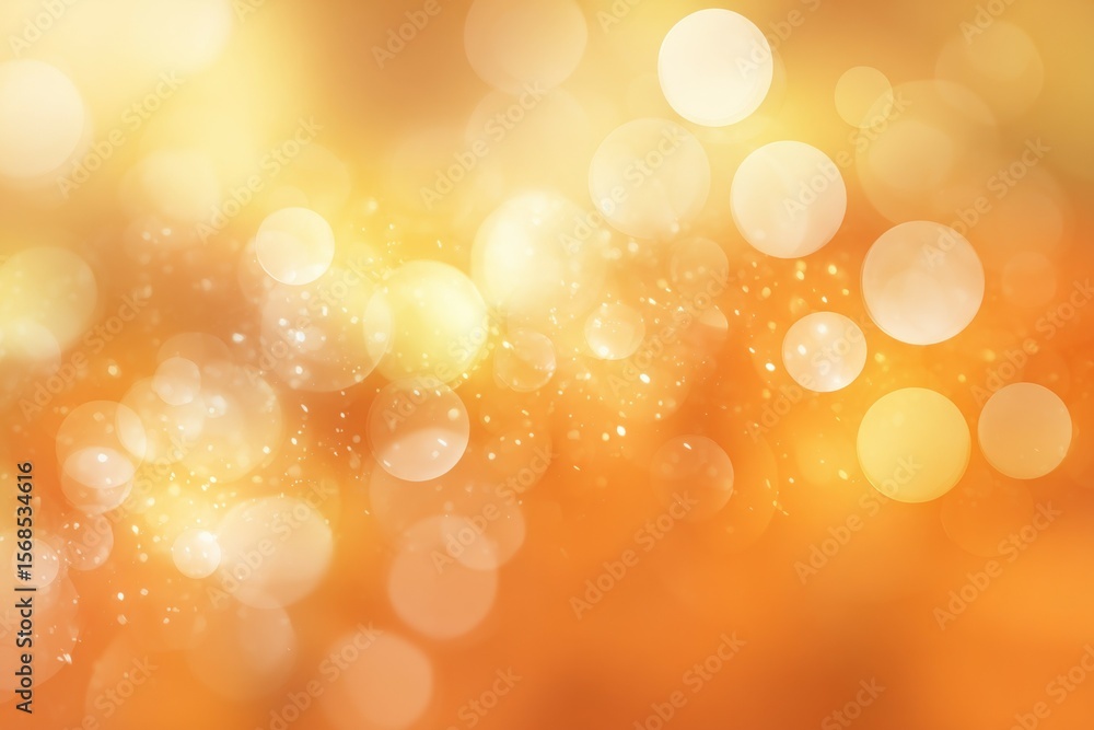 Poster abstract orange and gold bokeh background with sparkling light circles