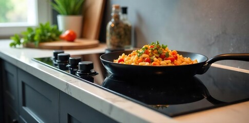 Sleek Black Electric Stovetop Modern Kitchen Appliance Ready for Delicious Meals
