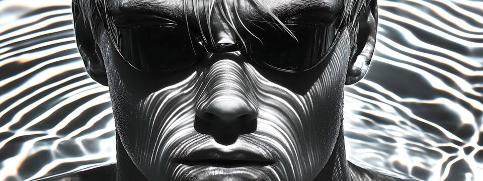 Man swimming butterfly stroke in pool with matte filter