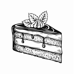 Slice Chocolate Fudge Cake Image Vector Isolated on white background.