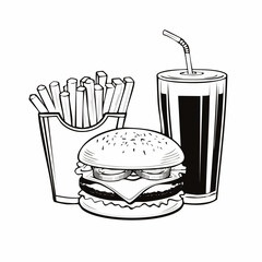 Delicious Cheeseburger With Cola And Potato Fries image vector isolated on white background.
