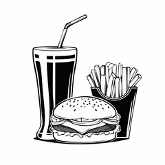 Delicious Cheeseburger With Cola And Potato Fries image vector isolated on white background.
