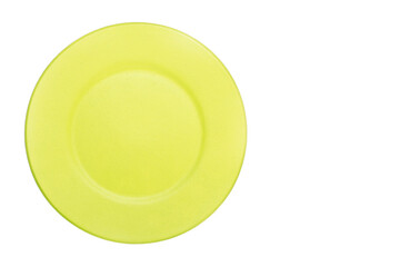 round empty yellow plate on white background