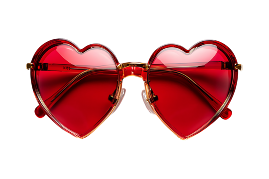Red heart eye glasses isolated on a transparent background