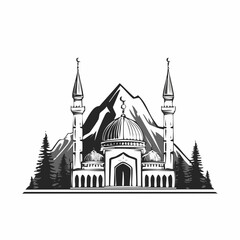 Mosque in the mountains Vector. Mosque in the mountains Vector illustration.