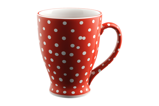 Red polka dot mug isolated on a transparent background