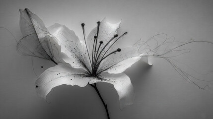  B&W photo of flower in corner with white wall backdrop