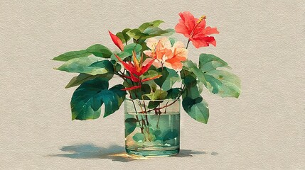   A white surface with a vase filled with bright flowers casting a shadow beside it