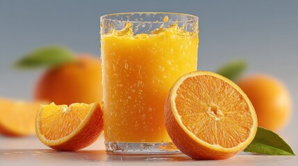 Refreshing Orange Juice with Sliced Oranges and Condensation