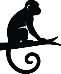 Silhouette monkey sitting on a branch minimalist art Vector illustration