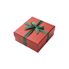 Obraz premium Festive Red Gift Box Tied with a Decorative Green Ribbon Bow for Special Occasions