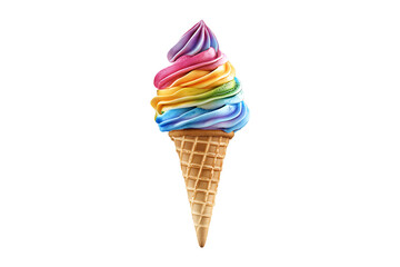 Rainbow ice cream cone isolated on a transparent background