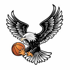 Powerful Eagle Carrying a Basketball in Its Talons Symbolizing Team Spirit and Competition Vector