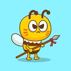 illustration of cute cartoon bee become soldier