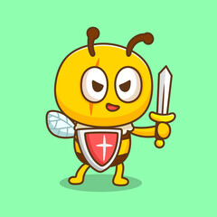 illustration of cute cartoon bee with sword