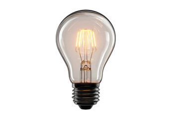 A light bulb is lit up and is sitting on a white background