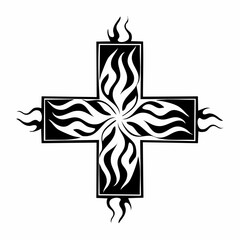 Silhouette Fire Cross Image Vector. Fire Cross Illustration isolated on white background.