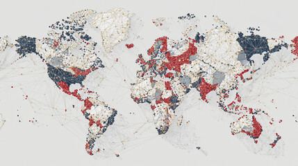 Abstract technology white background. Earth network with glowing nodes and net lines business connection of lines from nodes It is connected to endless nodes and represents the innovation 