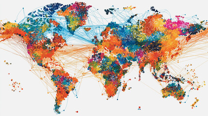 Abstract technology white background. Earth network with glowing nodes and net lines business connection of lines from nodes It is connected to endless nodes and represents the innovation 