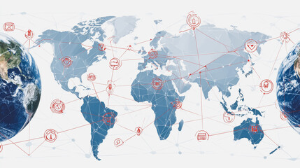 Abstract technology white background. Earth network with glowing nodes and net lines business connection of lines from nodes It is connected to endless nodes and represents the innovation 