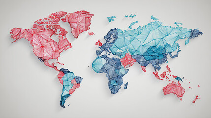 Abstract technology white background. Earth network with glowing nodes and net lines business connection of lines from nodes It is connected to endless nodes and represents the innovation 