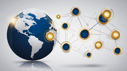 Abstract technology white background. Earth network with glowing nodes and net lines business connection of lines from nodes It is connected to endless nodes and represents the innovation 