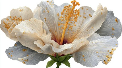   A large white flower with yellow stamens on its stem and a cluster of stamen stamen stamen stamen stamen stamen stamen stamen stamen stamen stamen stamen