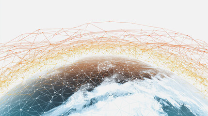 Abstract technology white background. Earth network with glowing nodes and net lines business connection of lines from nodes It is connected to endless nodes and represents the innovation 