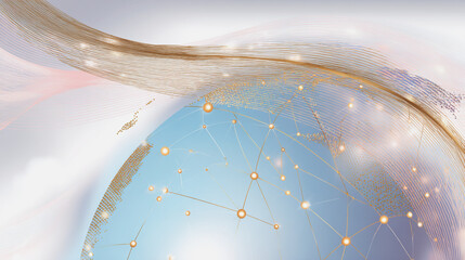 Abstract technology white background. Earth network with glowing nodes and net lines business connection of lines from nodes It is connected to endless nodes and represents the innovation 