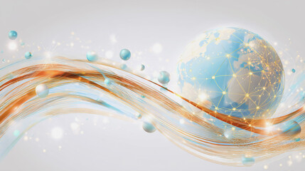 Abstract technology white background. Earth network with glowing nodes and net lines business connection of lines from nodes It is connected to endless nodes and represents the innovation 