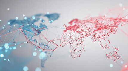 Abstract technology white background. Earth network with glowing nodes and net lines business connection of lines from nodes It is connected to endless nodes and represents the innovation 