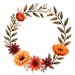 Obraz premium Floral wreath with autumn colors and leaves for decorative use 