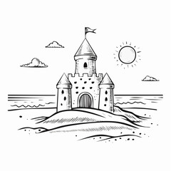 Sand castle Image. Beautiful sand castle on the sand by the sea image vector isolated on white background.