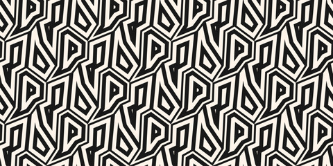 Stylish geometric seamless pattern. Vector abstract background with edgy mosaic elements, angular shapes, broken lines. Simple black and white texture. Urban art street fashion style. Repeated design