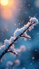Iridescent Winter Snowflakes on Frosty Branches Sparkling Wonderland Background