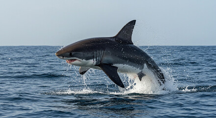 Fototapeta premium A majestic ocean predator breaches the of the water, showcasing its immense power and grace.